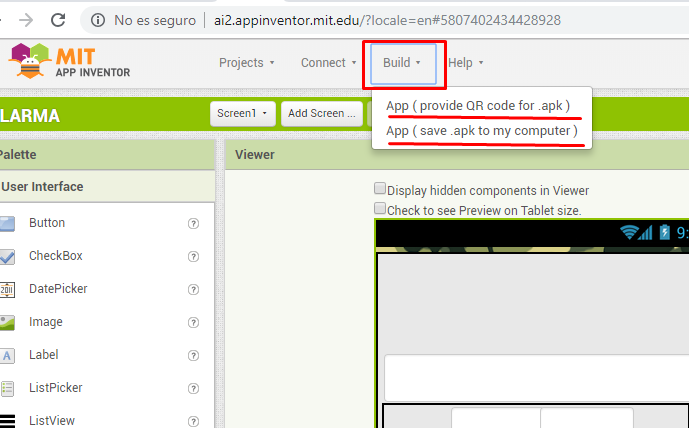 generar apk para app inventor android