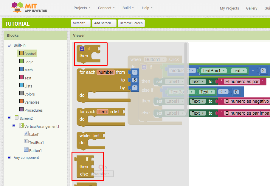 condicionales en app inventor