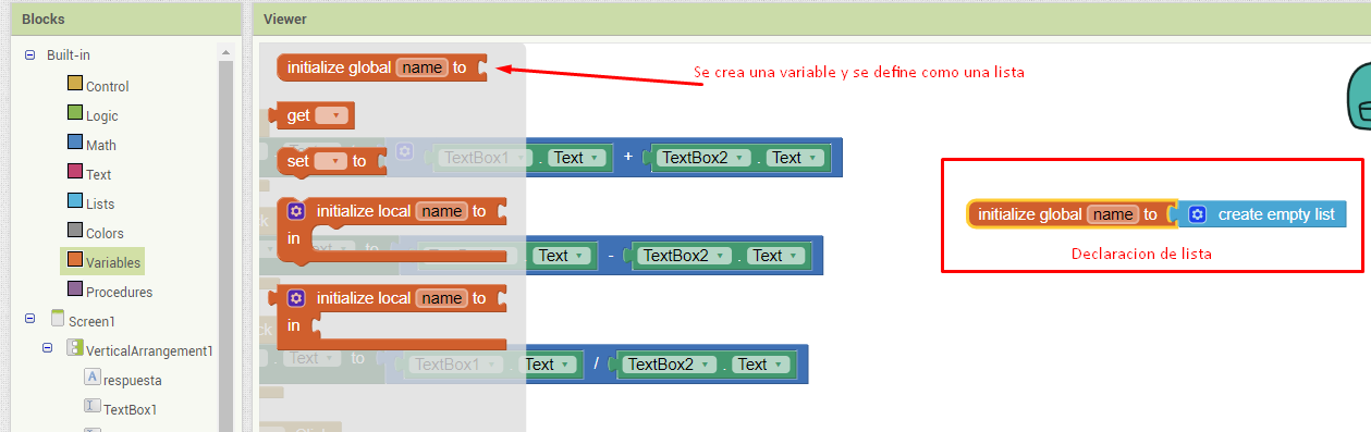 crear una lista en app inventor