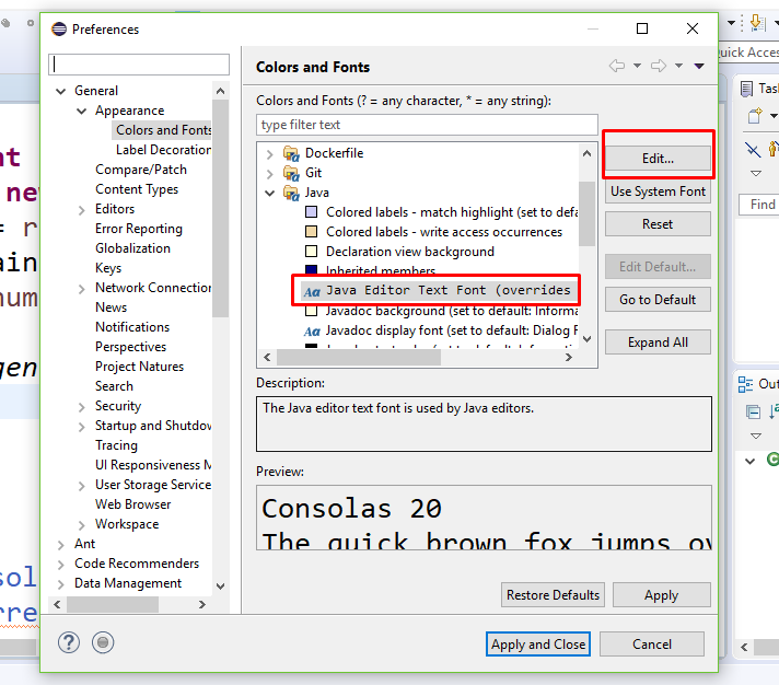 cambiar tamaño de las letras en eclipse java