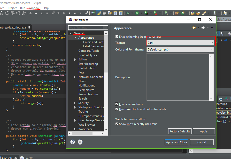 tema negro en eclipse java