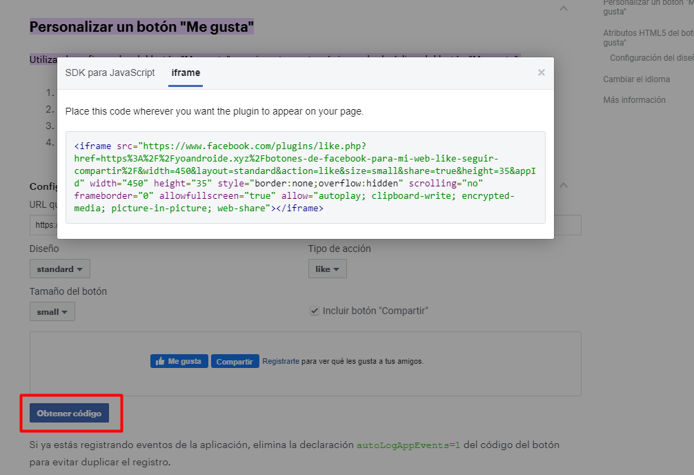 codigo html boton de me gusta facebook