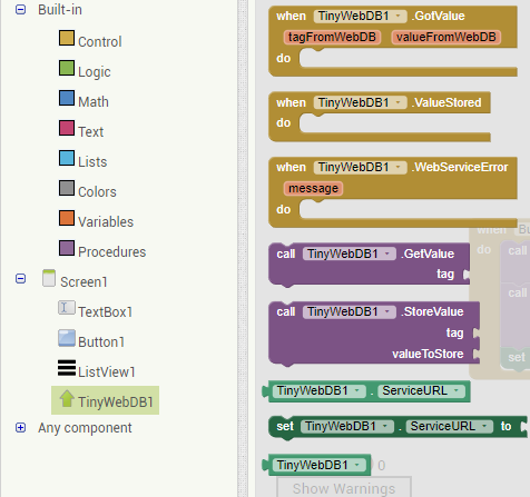 tinywebdb metodos app inventor