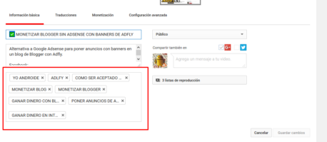 Etiquetas o tags para videos de Youtube