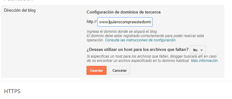 configurar dominio web en blogger