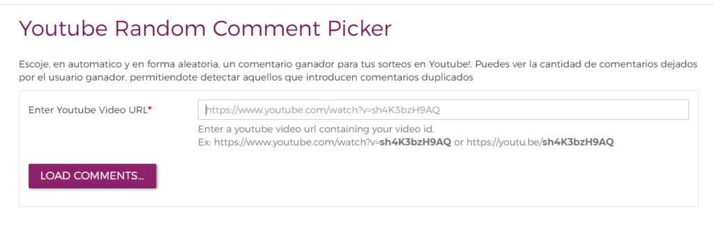 pagina para seleccionar un comentario al azar en un video de youtube