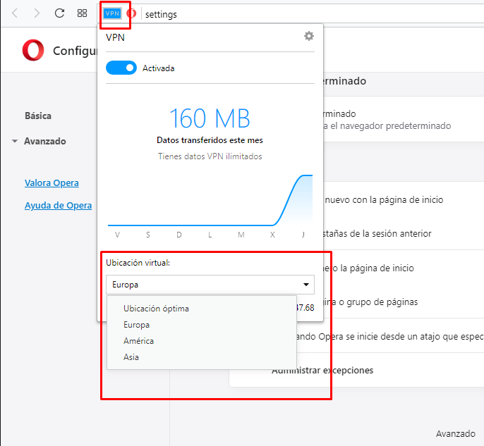 activar vpn opera gratis