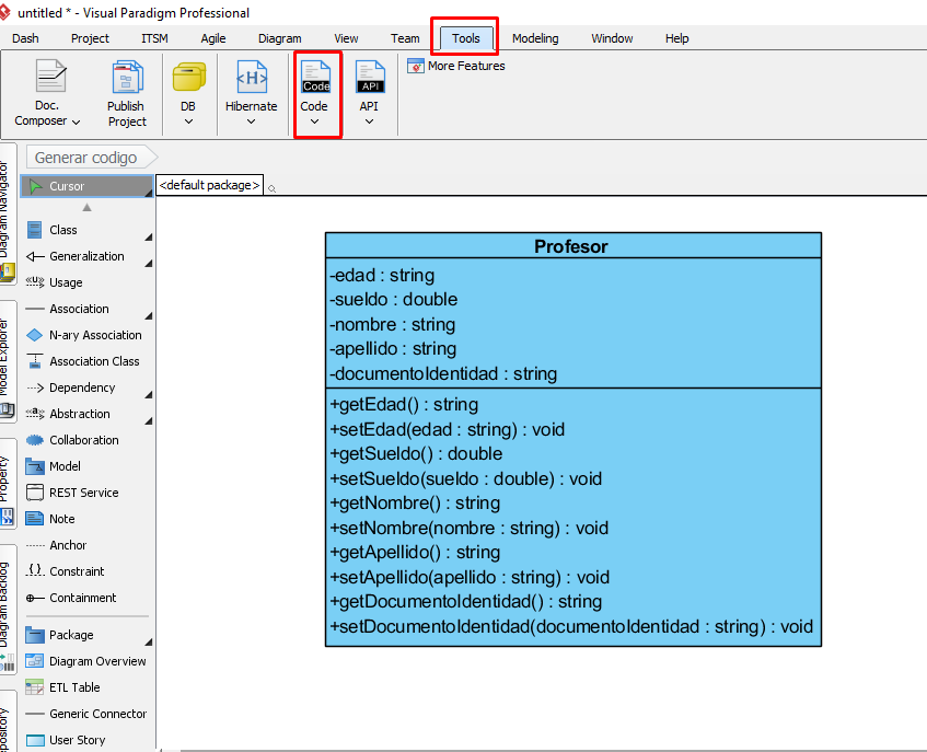 visual paradigm generar codigo desde diagrama uml de clases