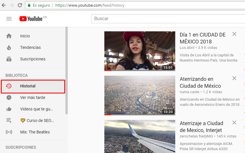 historial de Youtube