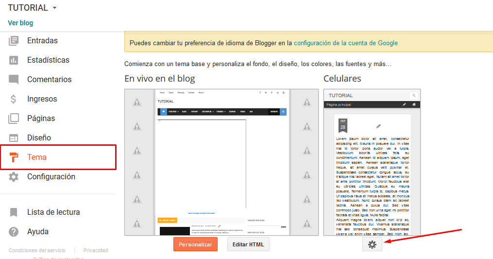 Blogger tema movil configuracion