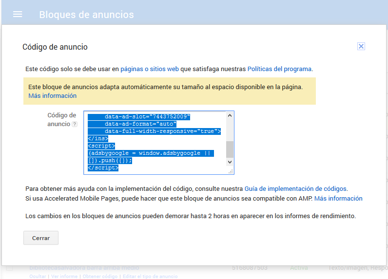 copiar codigo html anuncio google adsense