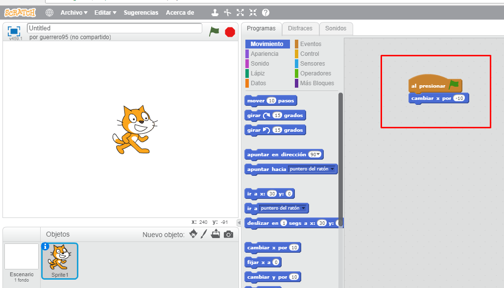 ir a la izquierda en Scratch