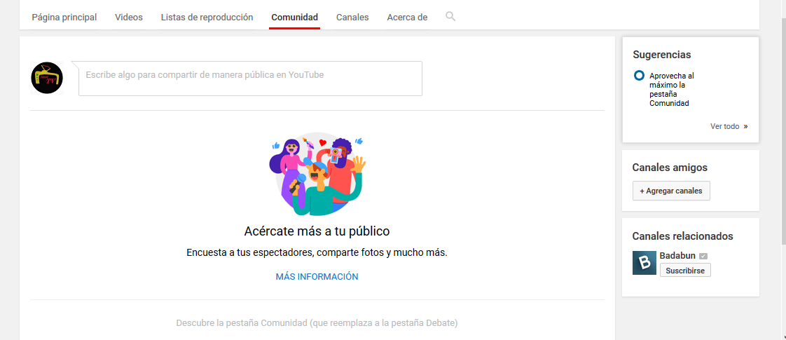 Sección de comunidad en Youtube