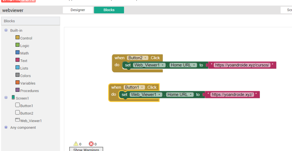webviewer thunkable programacion botones