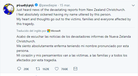 tweet de piediepie sobre tiroteo de nueva zelanda en donde fue mencionado