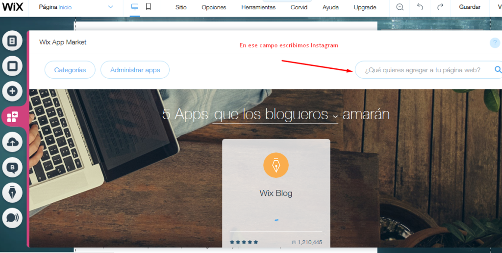 agregar instagram a wix