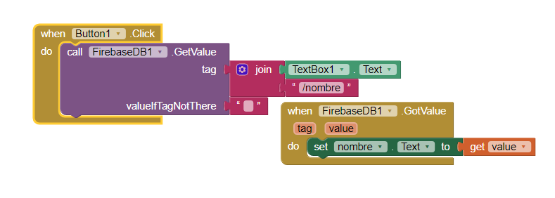 app inventor bloques traer recuperar leer datos firebase