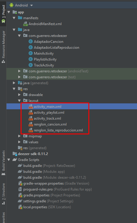 layouts dezzer api android studio