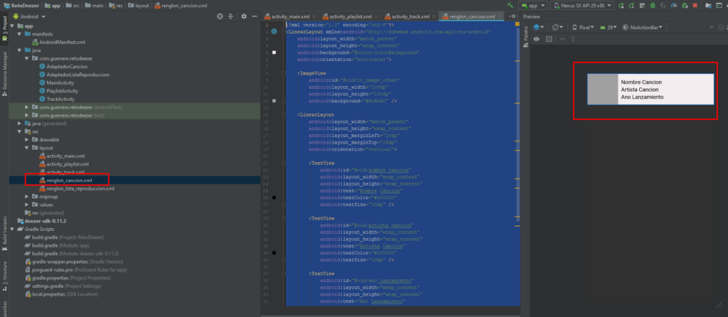 renglon cancion dezzer api android studio