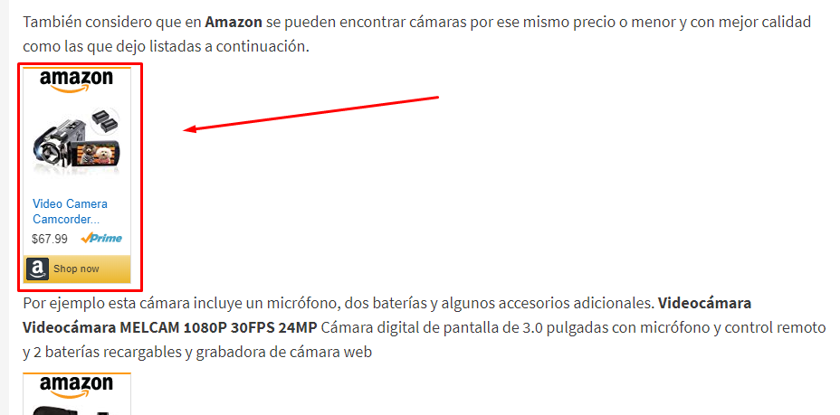 Amazon afiliados banner dentro de texto