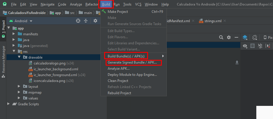 como generar un apk en android studio