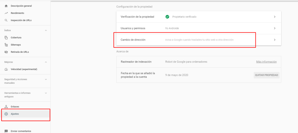 como redirigir una web desde la search console