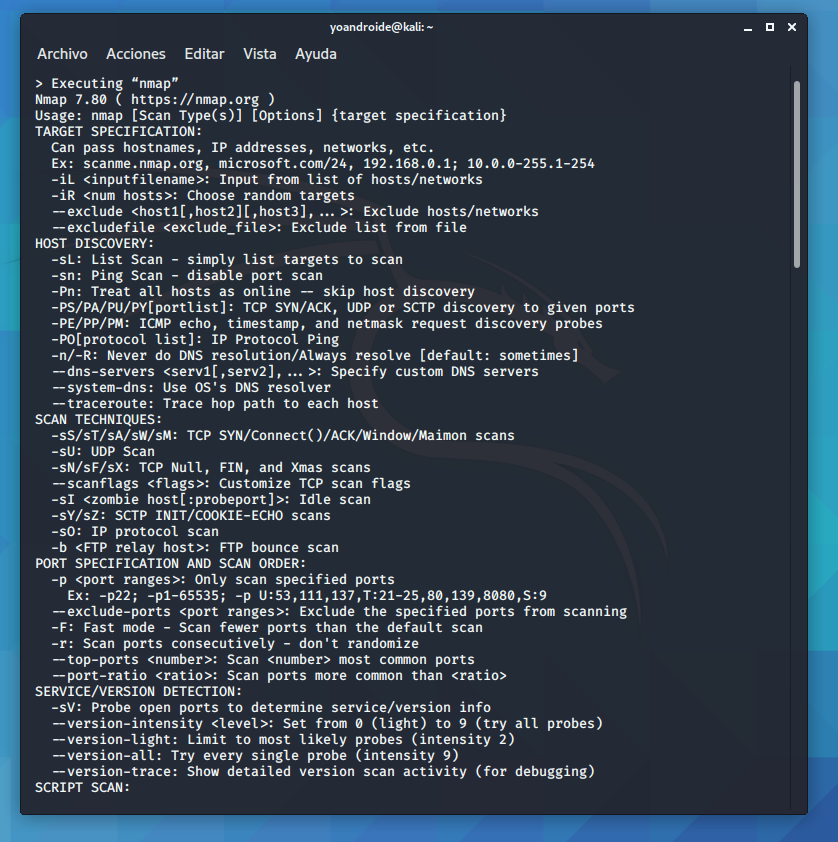 consola nmap kali linux