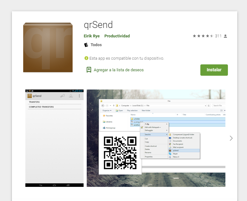 qrsend aplicacion para android