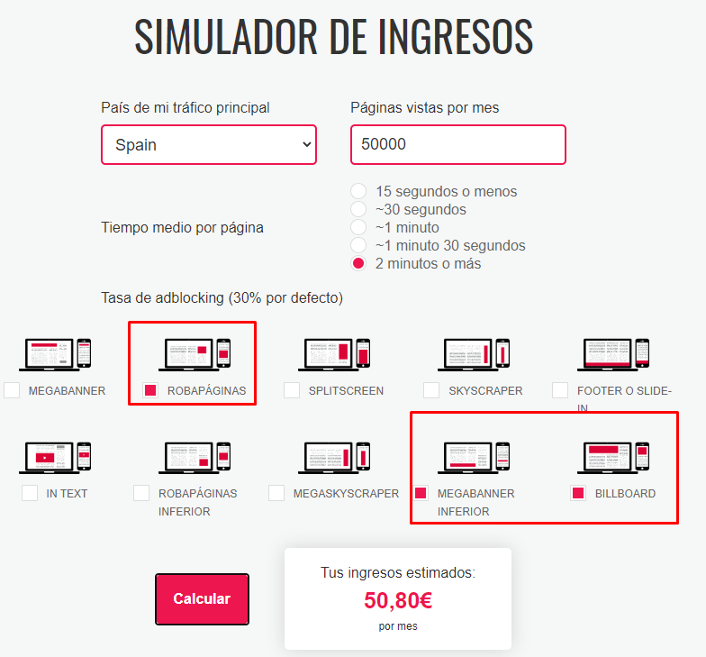 simulador de ingresos themoneytizer